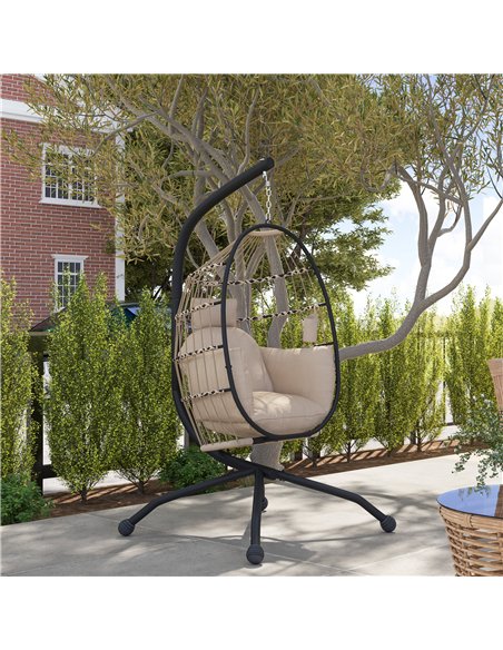 Outsunny Hanging Egg Chair Outdoor Indoor Garden Swing Chair with Folding Basket and Thickened Cushion, Garden Hanging Chair wit - pic 117928 | FastDaddyshop