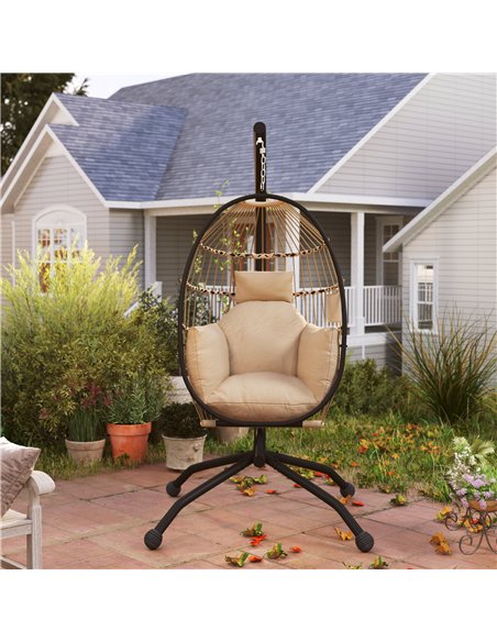 Outsunny Hanging Egg Chair Outdoor Indoor Garden Swing Chair with Folding Basket and Thickened Cushion, Garden Hanging Chair wit - pic 117929 | FastDaddyshop