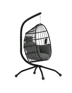 Outsunny Hanging Egg Chair Outdoor Indoor Garden Swing Chair with Folding Basket and Thickened Cushion, Garden Hanging Chair wit