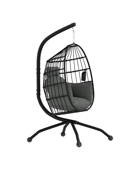 Outsunny Hanging Egg Chair Outdoor Indoor Garden Swing Chair with Folding Basket and Thickened Cushion, Garden Hanging Chair wit - pic 117930 | FastDaddyshop