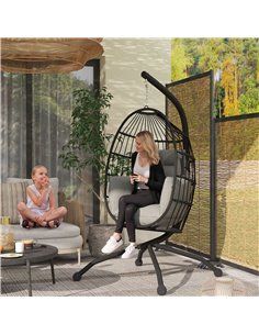 Outsunny Hanging Egg Chair Outdoor Indoor Garden Swing Chair with Folding Basket and Thickened Cushion, Garden Hanging Chair wit 2