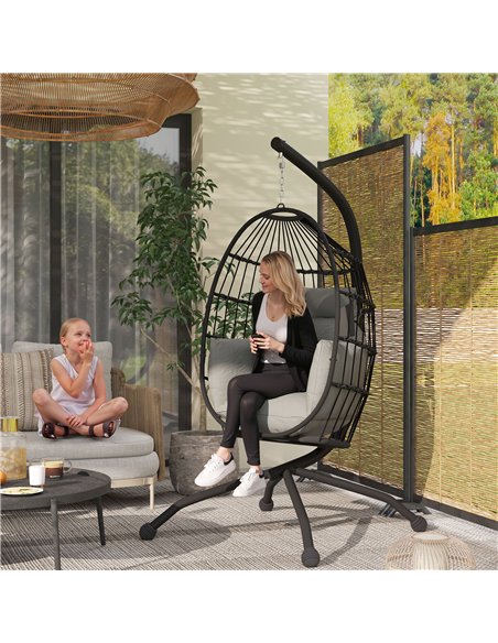 Outsunny Hanging Egg Chair Outdoor Indoor Garden Swing Chair with Folding Basket and Thickened Cushion, Garden Hanging Chair wit - pic 117931 | FastDaddyshop