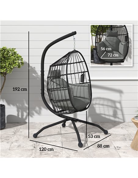Outsunny Hanging Egg Chair Outdoor Indoor Garden Swing Chair with Folding Basket and Thickened Cushion, Garden Hanging Chair wit - pic 117932 | FastDaddyshop