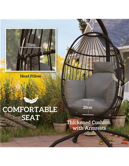 Outsunny Hanging Egg Chair Outdoor Indoor Garden Swing Chair with Folding Basket and Thickened Cushion, Garden Hanging Chair wit - pic 117933 | FastDaddyshop