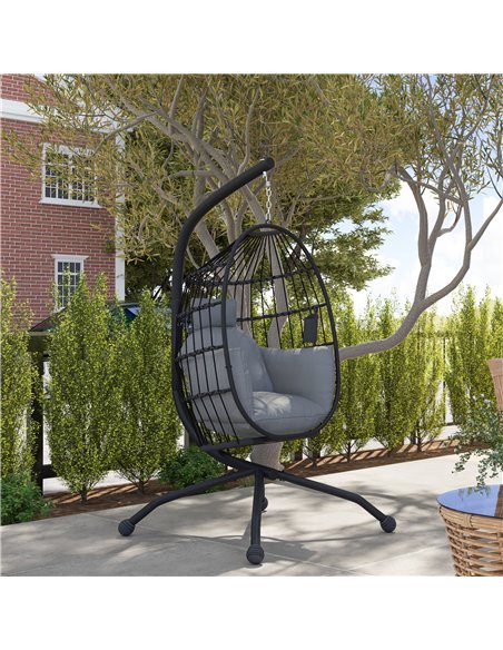 Outsunny Hanging Egg Chair Outdoor Indoor Garden Swing Chair with Folding Basket and Thickened Cushion, Garden Hanging Chair wit - pic 117937 | FastDaddyshop