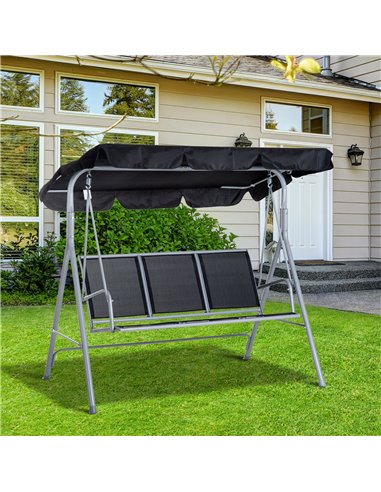 Outsunny 3 Seater Patio Swing Chair Garden Hammock Bench Rock Shelter Shade Metal Black