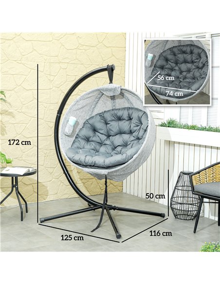 Outsunny Hanging Egg Chair Outdoor Indoor Garden Swing Chair with Folding Basket, Garden Hanging Chair with Stand, Thickened Cus - pic 117941 | FastDaddyshop