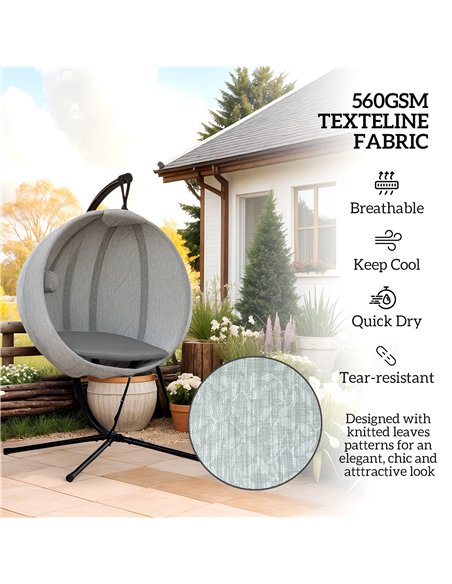 Outsunny Hanging Egg Chair Outdoor Indoor Garden Swing Chair with Folding Basket, Garden Hanging Chair with Stand, Thickened Cus - pic 117943 | FastDaddyshop