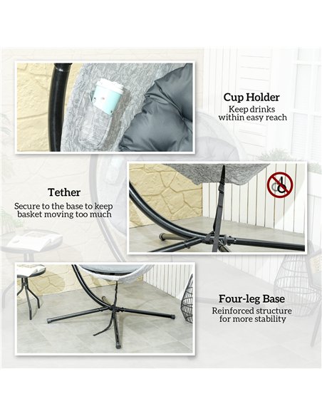 Outsunny Hanging Egg Chair Outdoor Indoor Garden Swing Chair with Folding Basket, Garden Hanging Chair with Stand, Thickened Cus - pic 117945 | FastDaddyshop