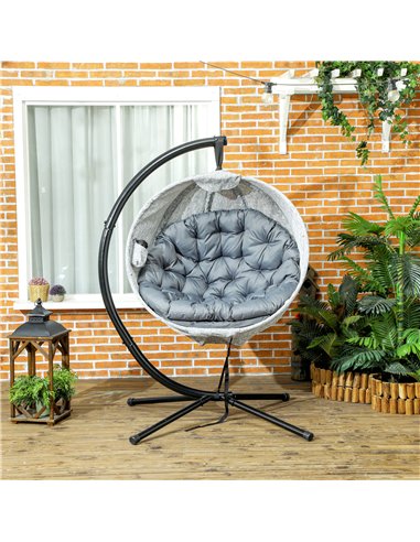 Outsunny Hanging Egg Chair Outdoor Indoor Garden Swing Chair with Folding Basket, Garden Hanging Chair with Stand, Thickened Cus