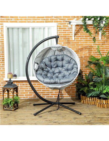 Outsunny Hanging Egg Chair Outdoor Indoor Garden Swing Chair with Folding Basket, Garden Hanging Chair with Stand, Thickened Cus - pic 117946 | FastDaddyshop