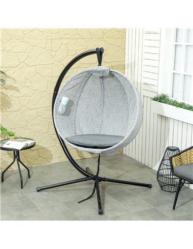 Outsunny Hanging Egg Chair Outdoor Indoor Garden Swing Chair with Folding Basket, Garden Hanging Chair with Stand, Thickened Cus