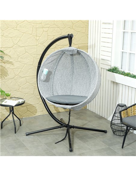 Outsunny Hanging Egg Chair Outdoor Indoor Garden Swing Chair with Folding Basket, Garden Hanging Chair with Stand, Thickened Cus - pic 117947 | FastDaddyshop