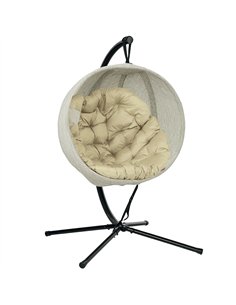 Outsunny Hanging Egg Chair Outdoor Indoor Garden Swing Chair with Folding Basket, Garden Hanging Chair with Stand, Thickened Cus