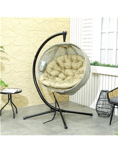 Outsunny Hanging Egg Chair Outdoor Indoor Garden Swing Chair with Folding Basket, Garden Hanging Chair with Stand, Thickened Cus 2