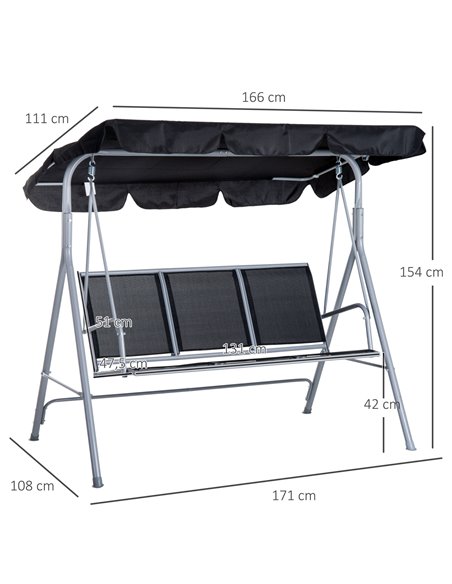 Outsunny 3 Seater Patio Swing Chair Garden Hammock Bench Rock Shelter Shade Metal Black - pic 11795 | FastDaddyshop