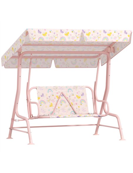 AIYAPLAY Kids Garden Swing Chair with Adjustable Canopy, Safety Belt, 2 Seater Hammock Swing Bench for Patio, Porch, Pink - pic 117957 | FastDaddyshop