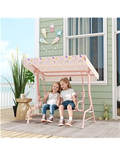 AIYAPLAY Kids Garden Swing Chair with Adjustable Canopy, Safety Belt, 2 Seater Hammock Swing Bench for Patio, Porch, Pink 2