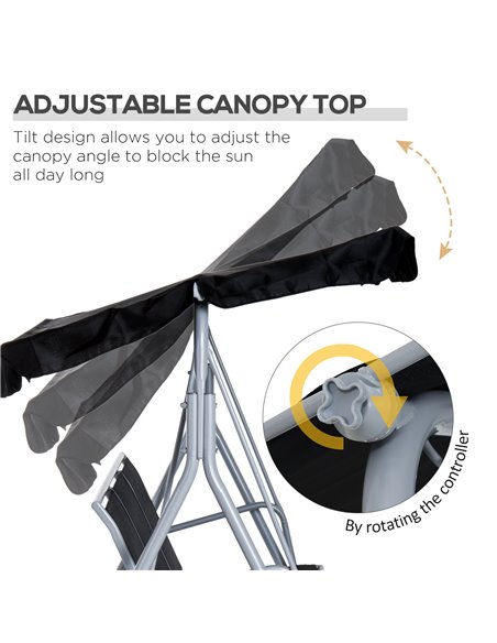 Outsunny 3 Seater Patio Swing Chair Garden Hammock Bench Rock Shelter Shade Metal Black - pic 11796 | FastDaddyshop