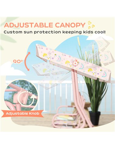 AIYAPLAY Kids Garden Swing Chair with Adjustable Canopy, Safety Belt, 2 Seater Hammock Swing Bench for Patio, Porch, Pink