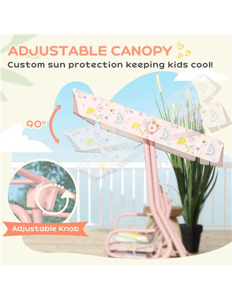 AIYAPLAY Kids Garden Swing Chair with Adjustable Canopy, Safety Belt, 2 Seater Hammock Swing Bench for Patio, Porch, Pink - pic 117961 | FastDaddyshop