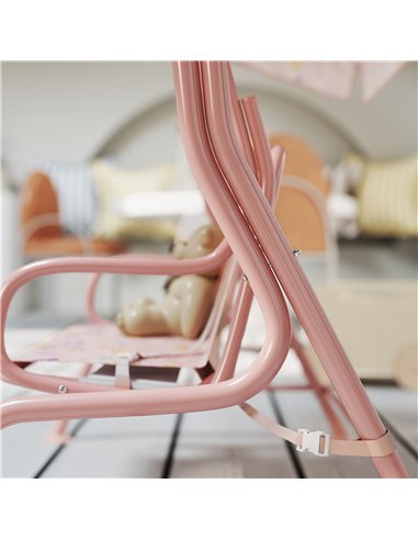 AIYAPLAY Kids Garden Swing Chair with Adjustable Canopy, Safety Belt, 2 Seater Hammock Swing Bench for Patio, Porch, Pink
