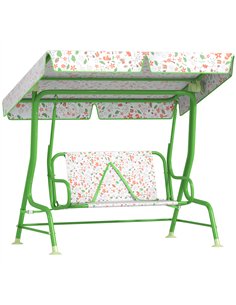 AIYAPLAY Kids Garden Swing Chair with Adjustable Canopy, Safety Belt, 2 Seater Hammock Swing Bench for Patio, Porch, Green