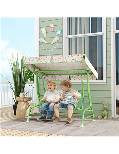 AIYAPLAY Kids Garden Swing Chair with Adjustable Canopy, Safety Belt, 2 Seater Hammock Swing Bench for Patio, Porch, Green