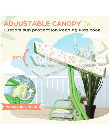 AIYAPLAY Kids Garden Swing Chair with Adjustable Canopy, Safety Belt, 2 Seater Hammock Swing Bench for Patio, Porch, Green