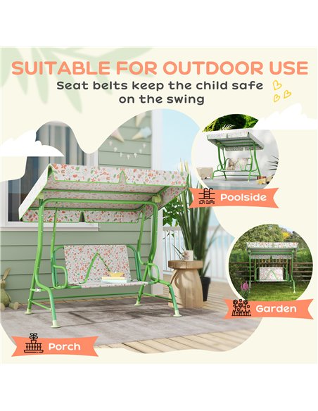 AIYAPLAY Kids Garden Swing Chair with Adjustable Canopy, Safety Belt, 2 Seater Hammock Swing Bench for Patio, Porch, Green - pic 117980 | FastDaddyshop