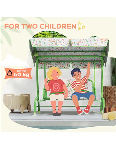 AIYAPLAY Kids Garden Swing Chair with Adjustable Canopy, Safety Belt, 2 Seater Hammock Swing Bench for Patio, Porch, Green