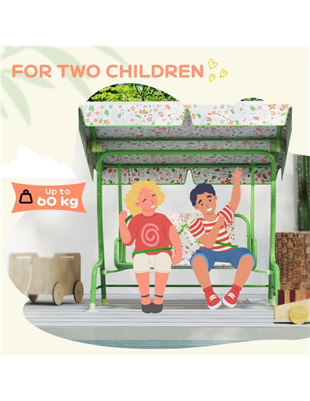 AIYAPLAY Kids Garden Swing Chair with Adjustable Canopy, Safety Belt, 2 Seater Hammock Swing Bench for Patio, Porch, Green - pic 117981 | FastDaddyshop