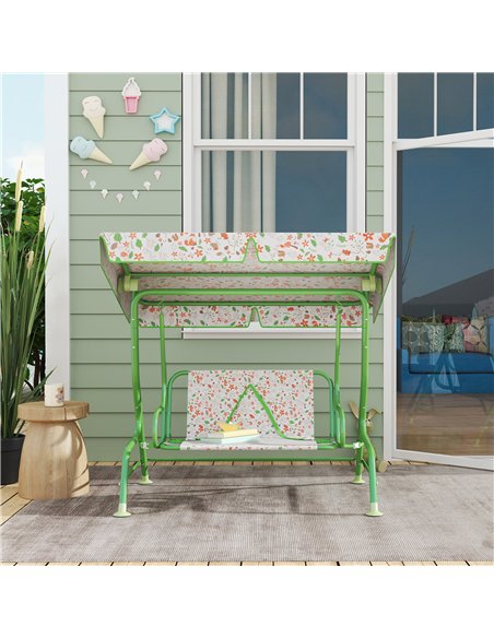 AIYAPLAY Kids Garden Swing Chair with Adjustable Canopy, Safety Belt, 2 Seater Hammock Swing Bench for Patio, Porch, Green - pic 117982 | FastDaddyshop