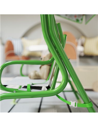 AIYAPLAY Kids Garden Swing Chair with Adjustable Canopy, Safety Belt, 2 Seater Hammock Swing Bench for Patio, Porch, Green