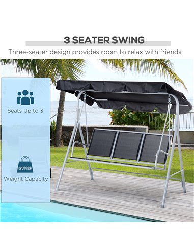 Outsunny 3 Seater Patio Swing Chair Garden Hammock Bench Rock Shelter Shade Metal Black