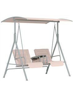 Outsunny 2 Seater Garden Swing Chair Patio Rocking Bench w/ Tilting Canopy, Double Padded Seats, Storage Bag and Tray, Beige