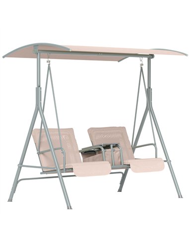 Outsunny 2 Seater Garden Swing Chair Patio Rocking Bench w/ Tilting Canopy, Double Padded Seats, Storage Bag and Tray, Beige