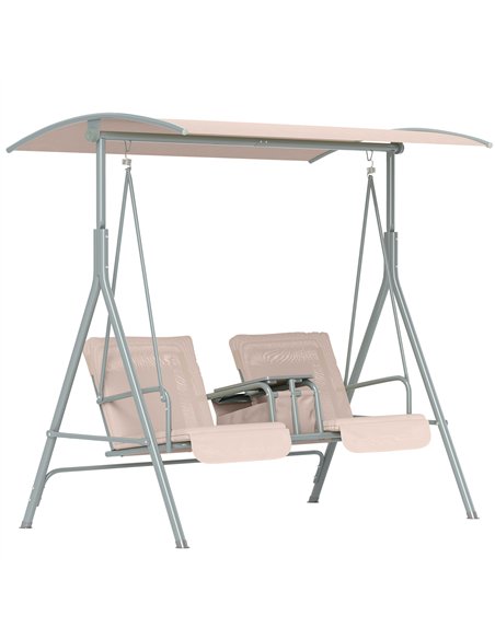 Outsunny 2 Seater Garden Swing Chair Patio Rocking Bench w/ Tilting Canopy, Double Padded Seats, Storage Bag and Tray, Beige - pic 117993 | FastDaddyshop