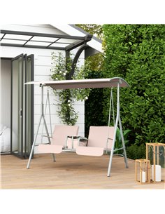 Outsunny 2 Seater Garden Swing Chair Patio Rocking Bench w/ Tilting Canopy, Double Padded Seats, Storage Bag and Tray, Beige 2