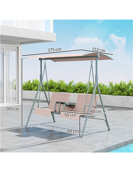 Outsunny 2 Seater Garden Swing Chair Patio Rocking Bench w/ Tilting Canopy, Double Padded Seats, Storage Bag and Tray, Beige - pic 117995 | FastDaddyshop