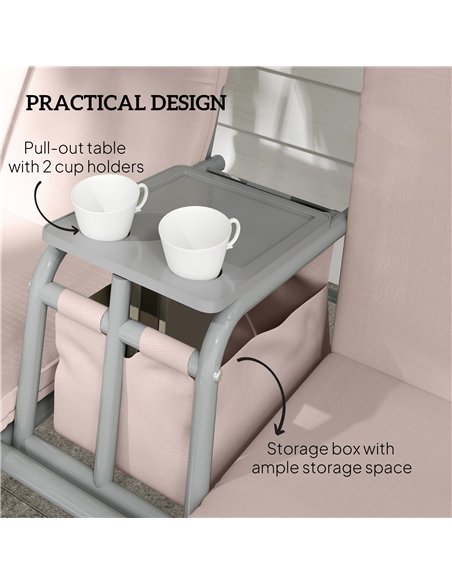 Outsunny 2 Seater Garden Swing Chair Patio Rocking Bench w/ Tilting Canopy, Double Padded Seats, Storage Bag and Tray, Beige - pic 117997 | FastDaddyshop
