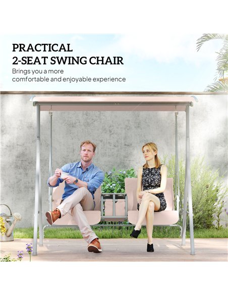 Outsunny 2 Seater Garden Swing Chair Patio Rocking Bench w/ Tilting Canopy, Double Padded Seats, Storage Bag and Tray, Beige - pic 117999 | FastDaddyshop