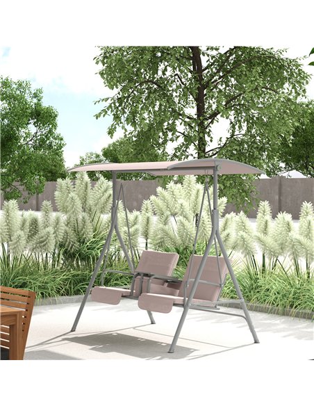 Outsunny 2 Seater Garden Swing Chair Patio Rocking Bench w/ Tilting Canopy, Double Padded Seats, Storage Bag and Tray, Beige - pic 118001 | FastDaddyshop