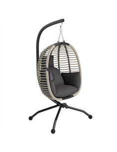 Outsunny Outdoor Swing Chair with Thick Padded Cushion, Patio Hanging Chair with Metal Stand, Foldable Basket, Cup Holder, Rope 
