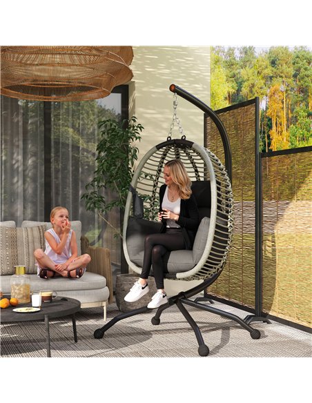 Outsunny Outdoor Swing Chair with Thick Padded Cushion, Patio Hanging Chair with Metal Stand, Foldable Basket, Cup Holder, Rope  - pic 118003 | FastDaddyshop