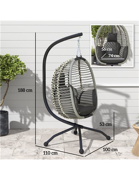 Outsunny Outdoor Swing Chair with Thick Padded Cushion, Patio Hanging Chair with Metal Stand, Foldable Basket, Cup Holder, Rope  - pic 118004 | FastDaddyshop