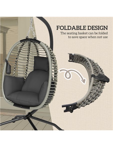 Outsunny Outdoor Swing Chair with Thick Padded Cushion, Patio Hanging Chair with Metal Stand, Foldable Basket, Cup Holder, Rope  - pic 118006 | FastDaddyshop