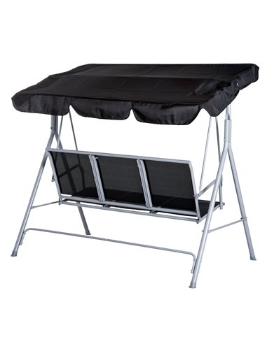 Outsunny 3 Seater Patio Swing Chair Garden Hammock Bench Rock Shelter Shade Metal Black