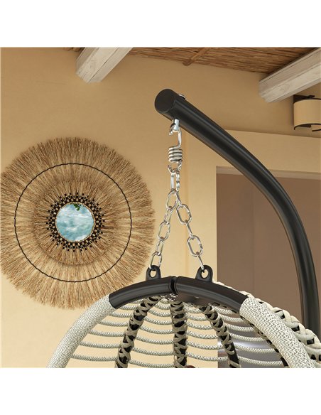 Outsunny Outdoor Swing Chair with Thick Padded Cushion, Patio Hanging Chair with Metal Stand, Foldable Basket, Cup Holder, Rope  - pic 118010 | FastDaddyshop