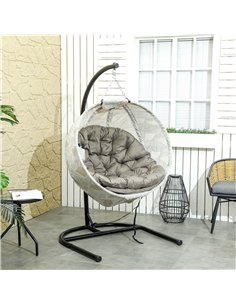 Outsunny Hanging Egg Chair Outdoor Indoor Garden Swing Chair with Folding Basket, Garden Hanging Chair with Stand, Thickened Cus 2